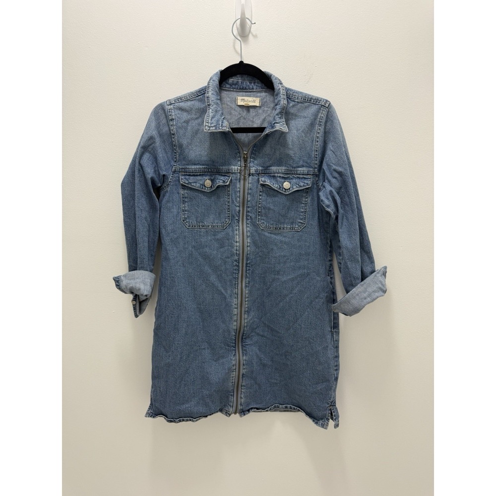 Madewell Denim Zip Front Shirtdress Women's M Blue Long Sleeve Utility Mini